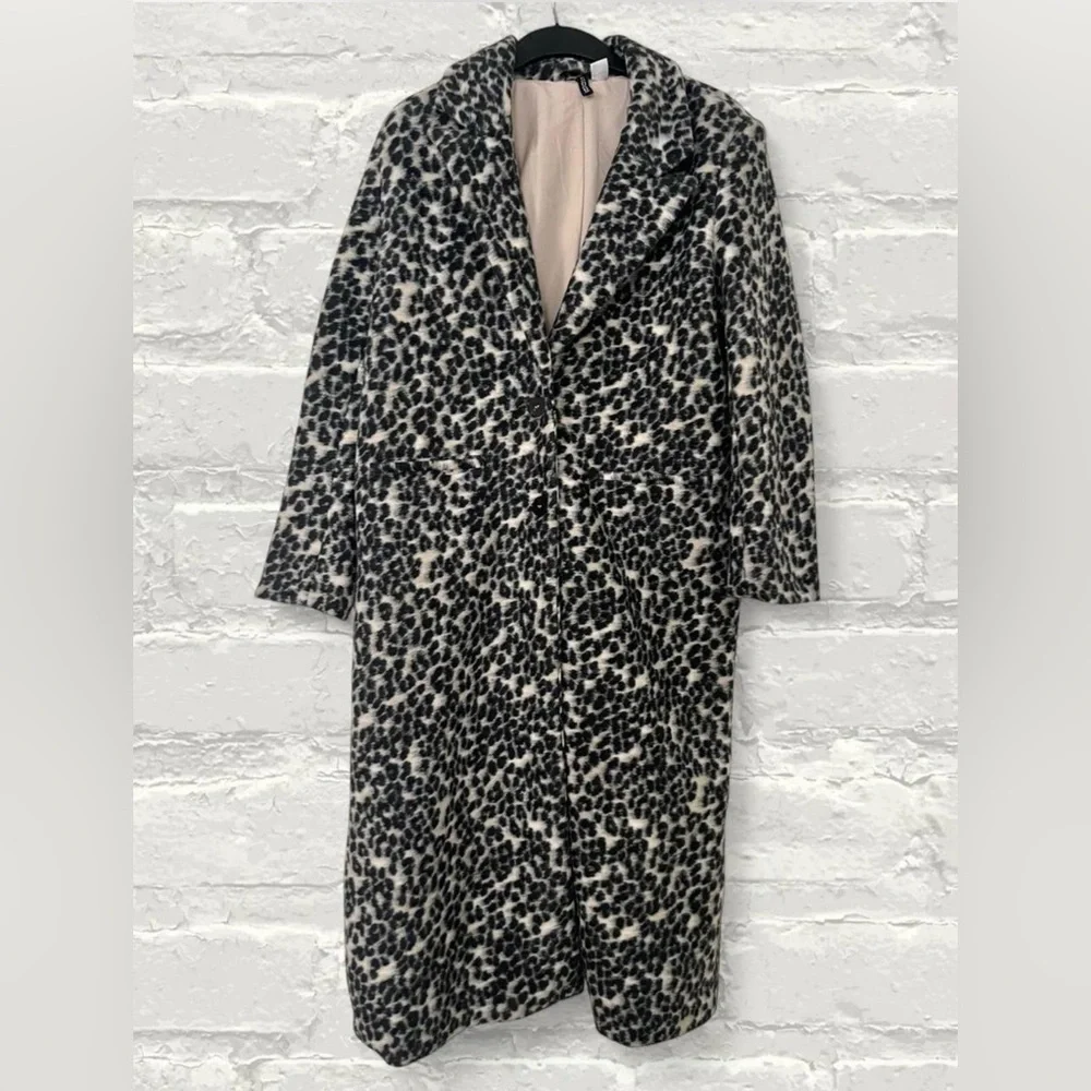 H&M Dark Gray/Leopard Print Single-Breasted Coat - Picture 2 of 3